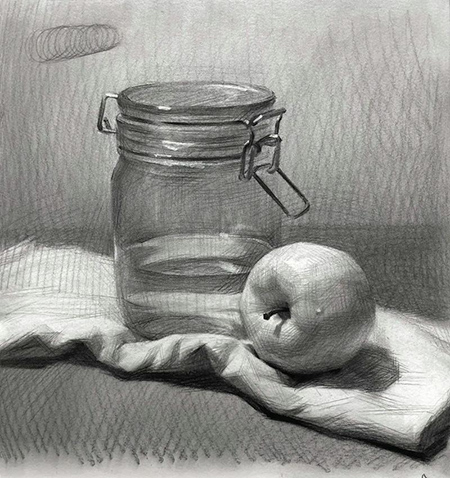 素描玻璃瓶和苹果组合步骤分析