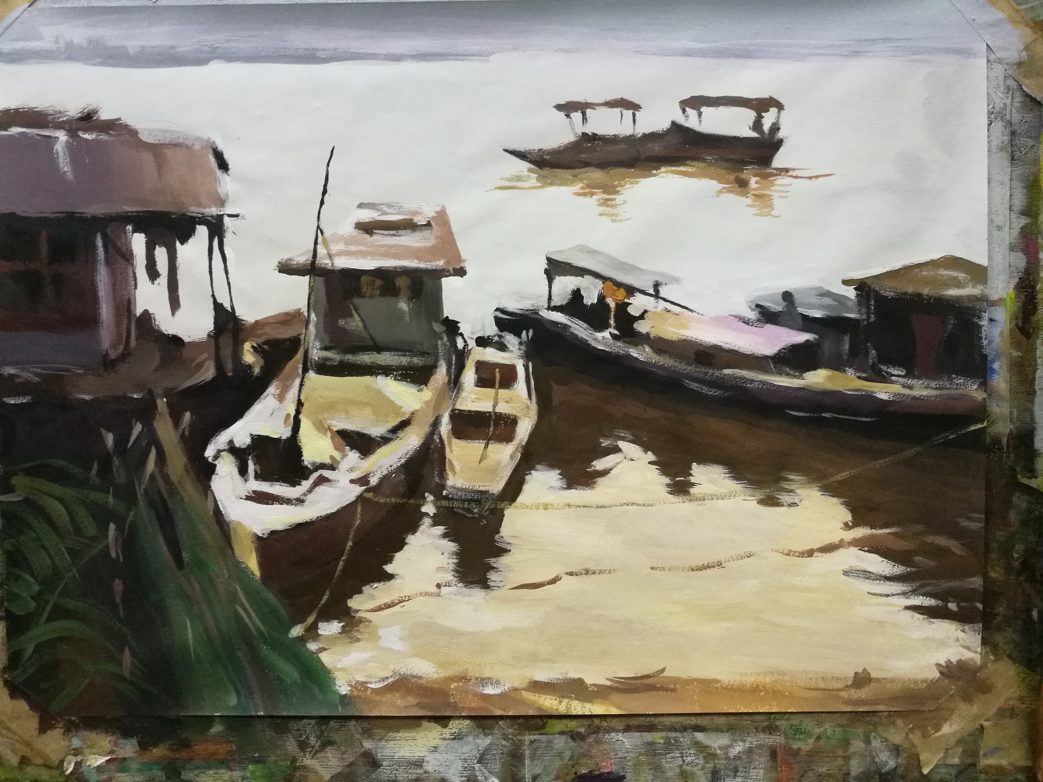 《巷口》水粉原作 40×50cm